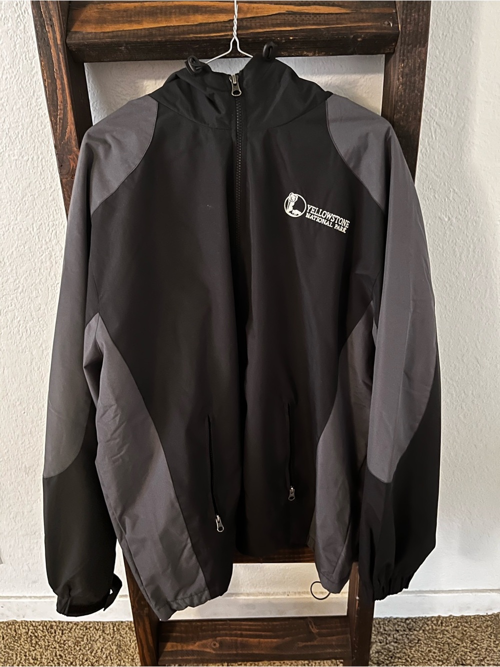 Yellowstone National Park Men's Black and Gray Performance Hooded Jacket